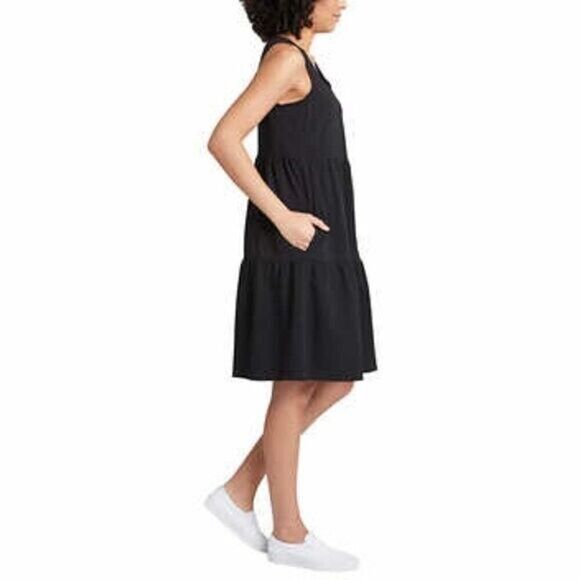 Frye Tiered Black Cotton Summer Dress with Pockets Women's Size XXL Button Front - Picture 2 of 8